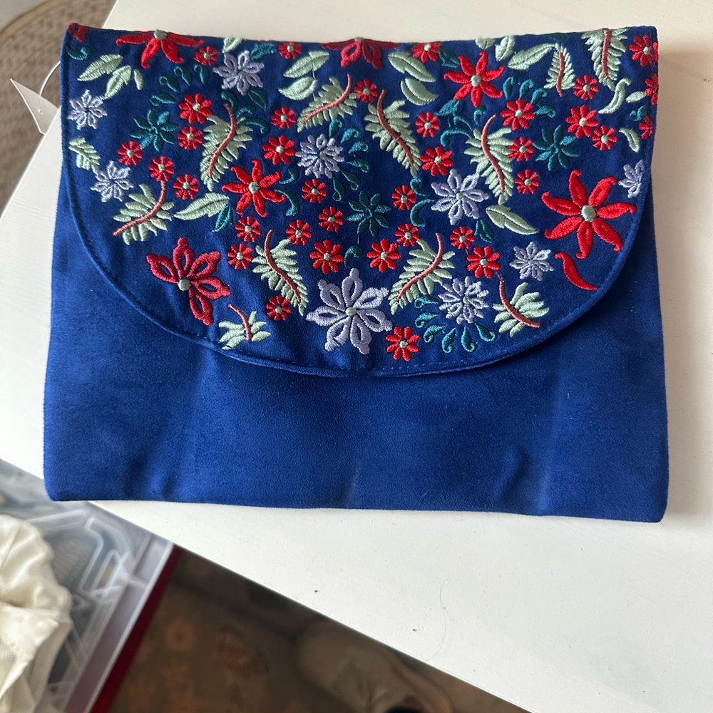LOFT Blue Floral Embroidered Clutch